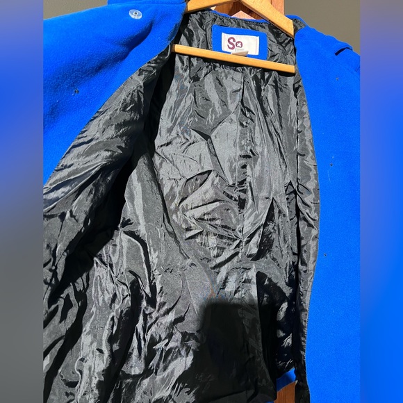 SO size Large juniors hooded button double breasted pea coat Blue - Picture 2 of 7